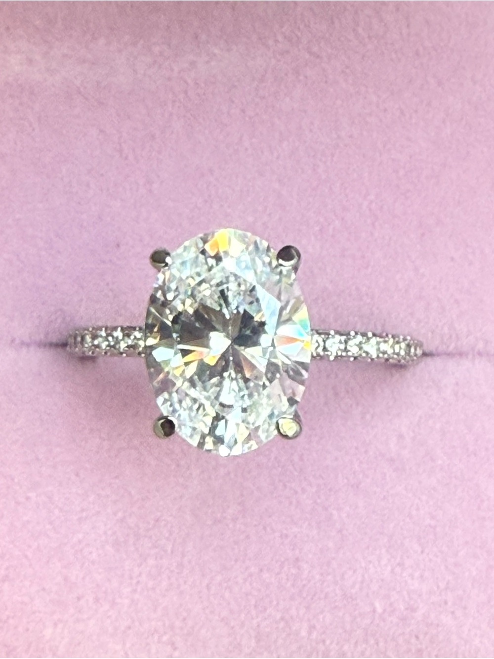 14K White Gold 4.0CT Oval Cut Hidden Halo Moissanite Ring